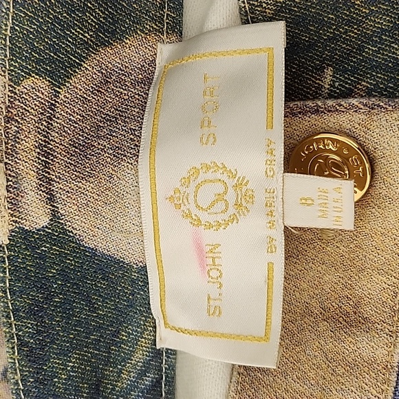 St John Sport Rare Floral  Castle Country Print Straight leg Denim Pants Size 8 - Picture 12 of 14